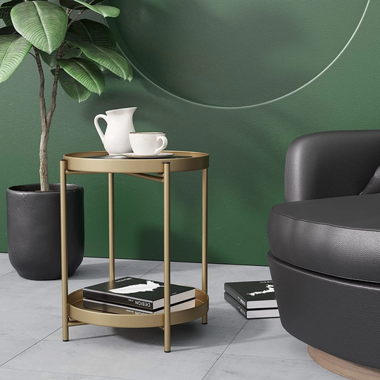 2-Tier Tray End Table,Folding Accent Coffee Table Gold