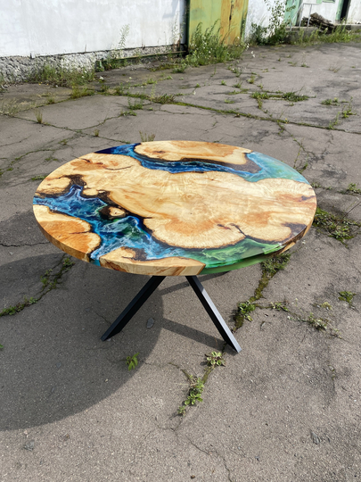 Epoxy Resin Round Table, Custom Order Dining Table, Office Sofa Center Live Edge Wooden Table