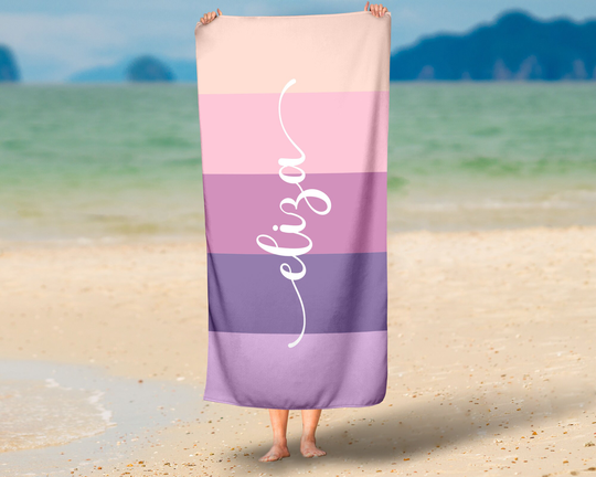 Personalized Color Block Beach Towel in Pastels - Custom Name Stripe Swim Girl Birthday Gift Or Vacation