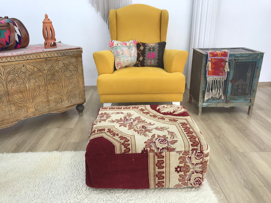 Turkish Cushion, Vintage Floor Sofa, Floor Bench Window Seat Pillow, Berber Seating, 24x24x8 Inches, Fp 447