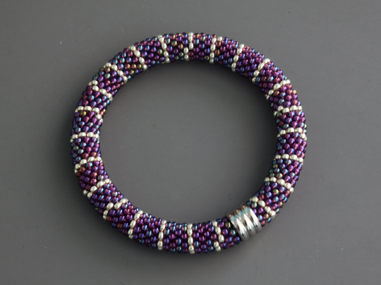 Bead Crochet Bracelet - Purple Solid Color Bangle Tubular Crocheted Jewelry