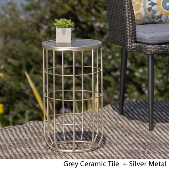 Lattice Outdoor Ceramic Tile Side Table by Christopher Knight Home