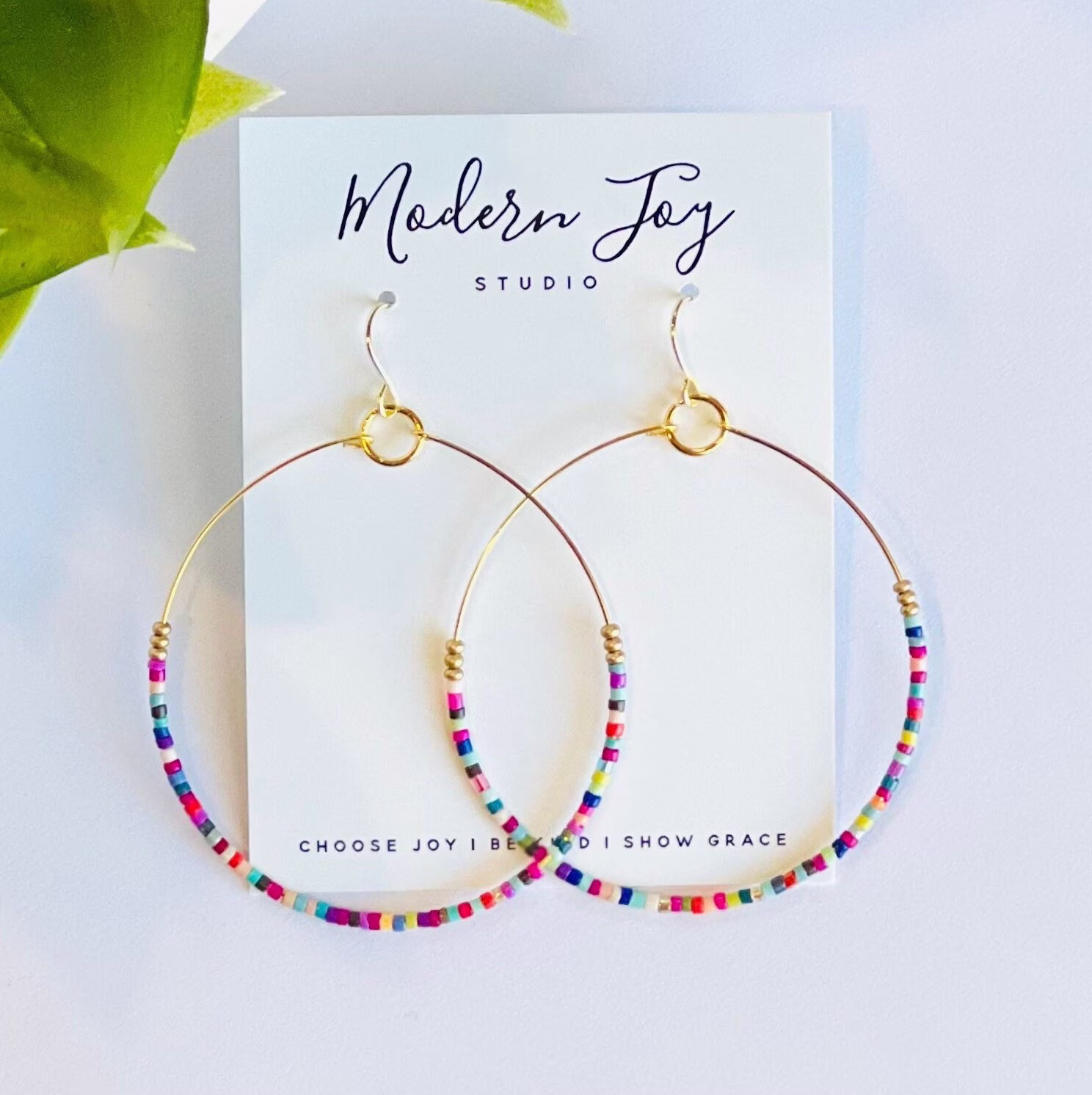 Beaded Hoop Earrings Colorful Hippie Boho Gold Wire - Multicolored Glass Gift Bohemian Bead