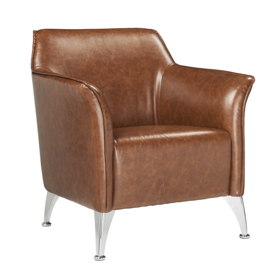 Vintage Style Unique Flared Armrest Design PU Accent Chair with Metal Legs and Foam Cushion