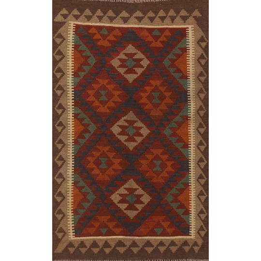 Multi-Color Kilim Oriental Area Rug Hand-woven Wool Carpet - 3'2" x 5'4"