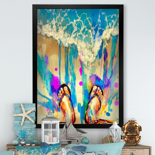 Designart 'Colorful Feet In Flip Flops' Nautical & Coastal Framed Wall Decor