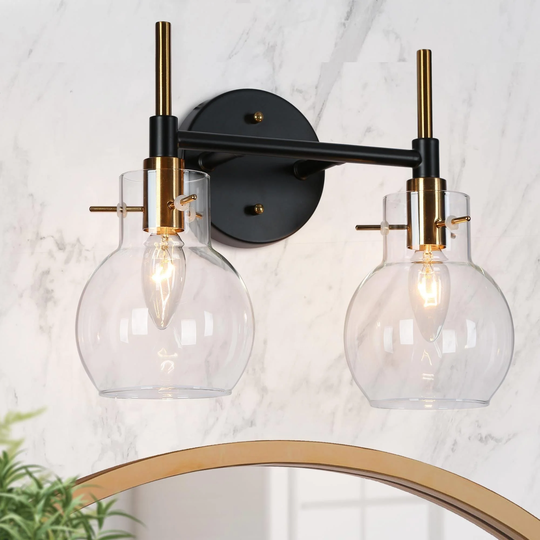 2/3/4-Light Bathroom Black Gold Vanity Lights Modern Wall Sconce with Clear Glass