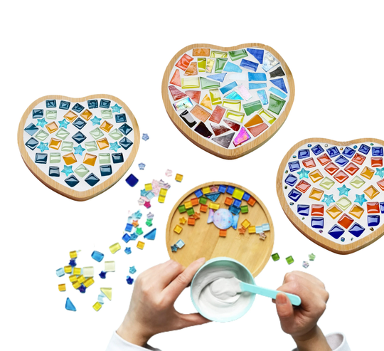 Diy Craft Kit For Adults Kid, Bamboo Mosaic Coaster Kit, Coffee Coaster, Colored Glass Insulation Pad Kit, Table Decor Gifts, Team Diy Kit
