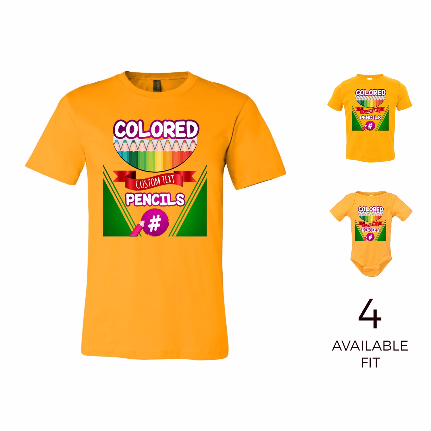 Colored Pencil Box Adult, Youth, Toddler & Infant Bodysuit Costume Custom Text Cosplay T-Shirt Unisex Tee