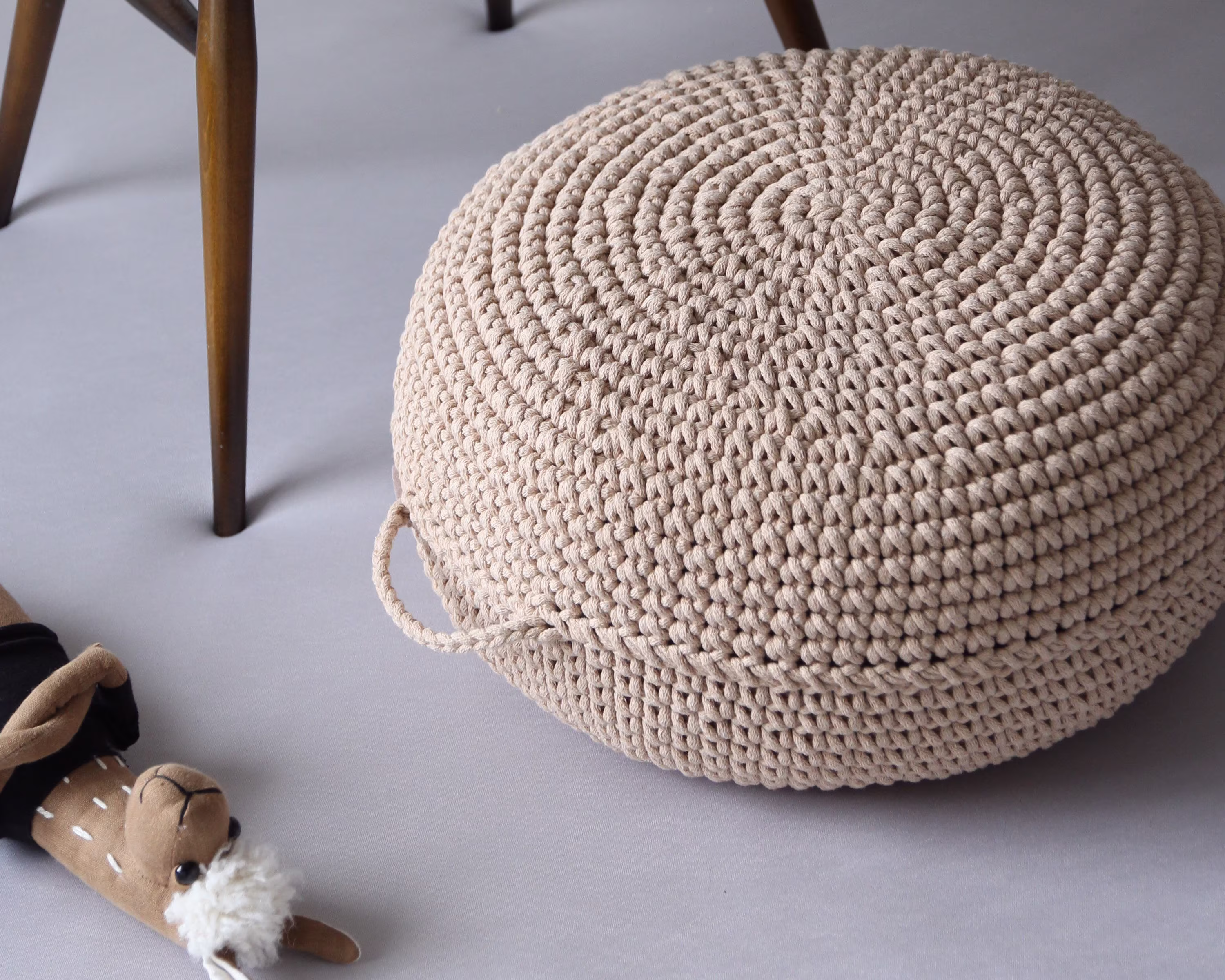 Crochet Pouf Ottoman, Kids Chair, Neutral Nursery Decor, Scandinavian Footstool Nursery, Knitted Ottoman
