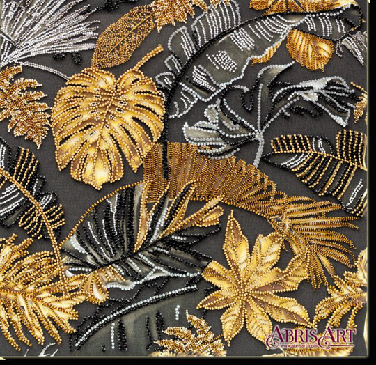 Diy Bead Embroidery Kit On Art Canvas "Golden Tropics" Size 11.8"×11.8" | 30×30 cm, Gift | Abris