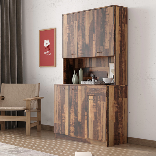 Modern Kitchen Pantry Buffet Storage Cabinet Sideboard With 6-Doors 1 Open Shelves And 1 Drawer