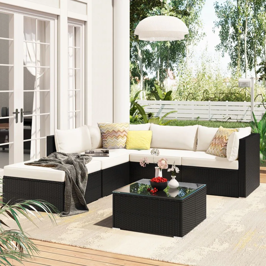 6-Piece Patio Furniture Set Corner Sofa Set with Thick Removable Cushions