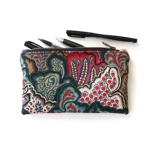 Patchwork Floral Pencil Case, Medium Zipper Pouch, Vintage Fabric
