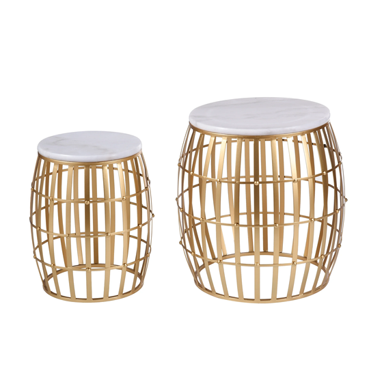 StyleCraft Gold Cage White Marble Top Nesting Tables (Set of 2)