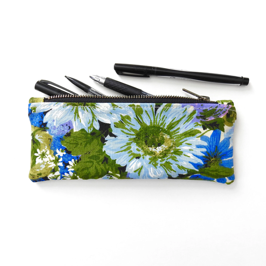 Floral Pencil Case, Blue Purple Vintage Fabric