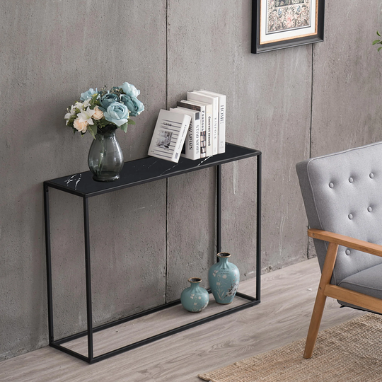 Sofa Sidetable , Minilalist Porch Table Console Table with Marble Aboards Panel and Metal Legs