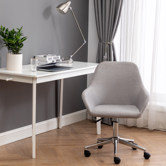 Mid Back Home Office Chair Adjustable Arm Chair Chrome Base Gray Fabric