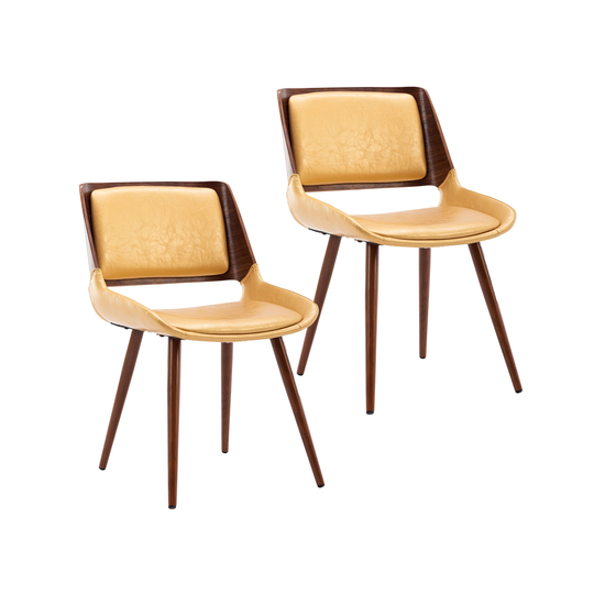 Porthos Home Basil Leisure Dining Chairs Set of 2, PU Leather, Metal Legs with Wood Finish