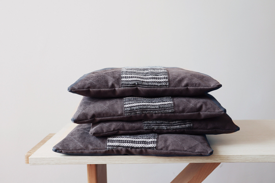 Set Of 4 Chair Cushions With Woven Elements, Dark Gray Pads, Scandinavian Textile, Little Seat Cushion, Home Decor, Hygge Decor