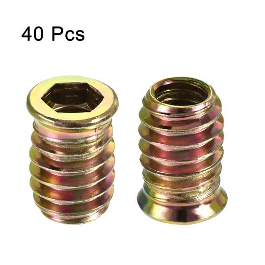 5/16"-18x20mm Threaded Insert Nuts Hex Socket Drive for Wood Furniture 40pcs - Color Zinc