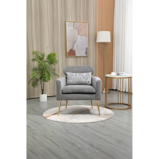 Velvet Accent Chair Lounge Chair, European Style Comfortable Armchair with Golden Feet for Living Room Bedroom Office, Grey