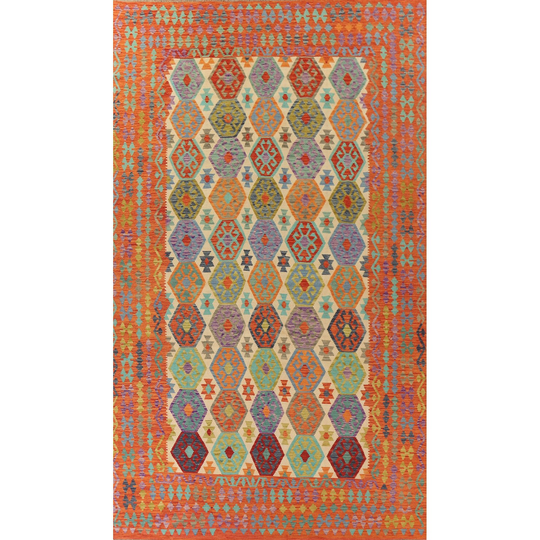Multi-Color Reversible Kilim Large Rug Flat-weave Wool Carpet - 9'11"x 15'10"
