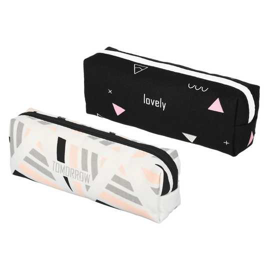 Large Capacity Pencil Case 2 Pack Pen Pouch Bag Stationery Organizer White Black - White, Black
