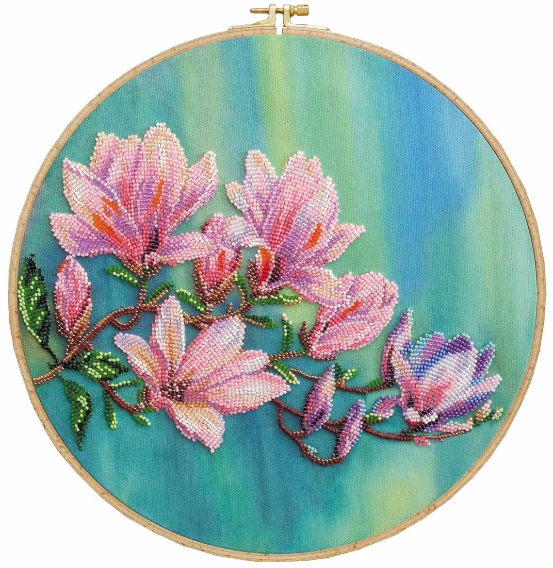 Diy Bead Embroidery Kit On Art Canvas "Magnolia - Flower" Size 13"×13" | 33×33 cm, Gift | Abris
