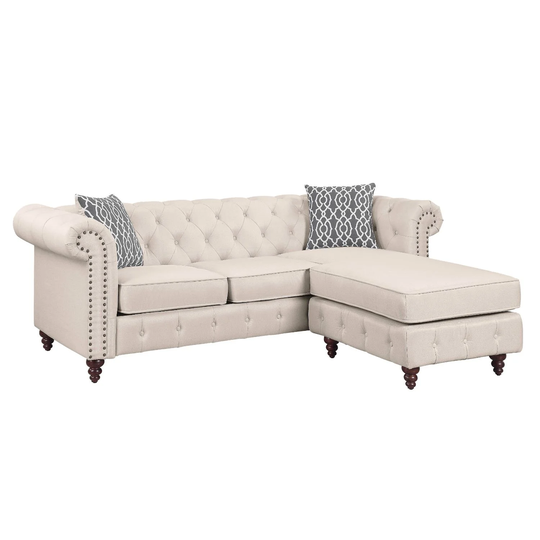 Linen Upholstered Sectional Sofa with 2 Pillows in Brown