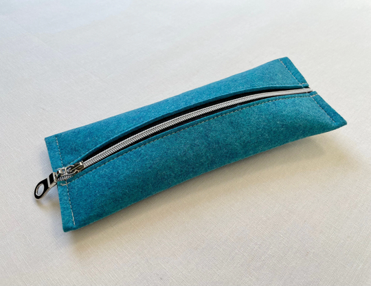 Turquoise Blue Minimalist Makeup Bag | Pouch Organizer Storage Pencil Case Pen Wool Felt Black Zipper