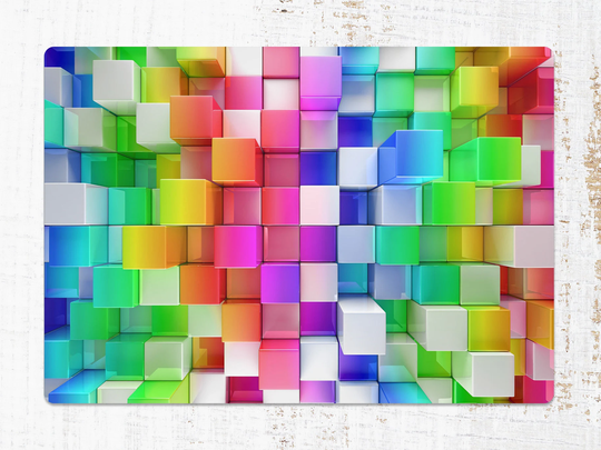 Spatial Colorful Cubes Chair Mat, Pink Protective Blue Splat Squares Vinyl Floor Pvc Office Room Rug, Comfort Mat