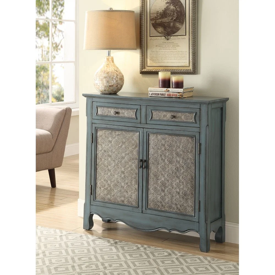 Aoolive Wooden Console Table with Drawers for Living Room in Antique Blue