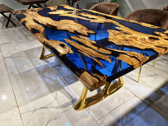Custom Order Olive Wood Table Top | Blue Resin Live Edge Free Shipping