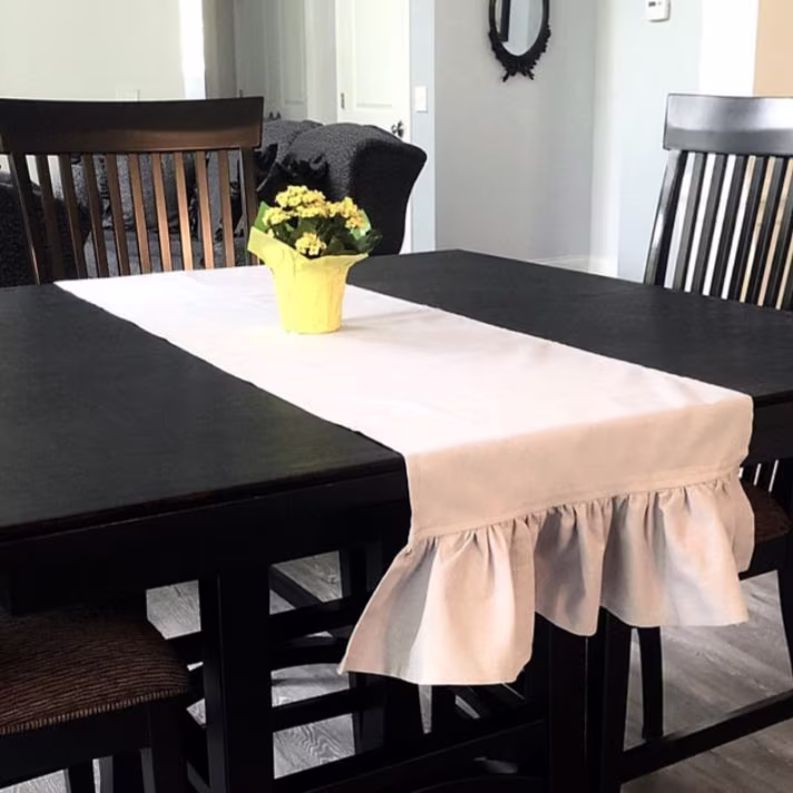 Linen Table Runner With Ruffle Egde - Ready To Ship in Two Days, Free Shipping