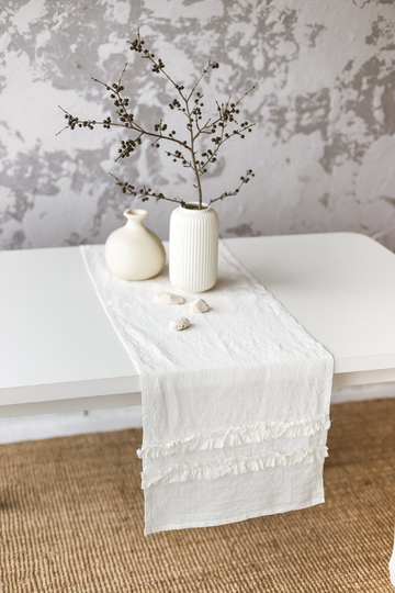 Table Runner Linen White Shabby Chick Style, Ready To Ship 15040 cm/ 5916 Inches Ruffled Table