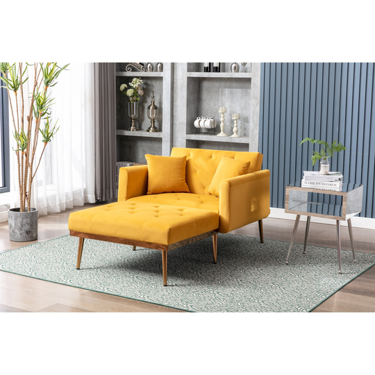 Velvet Chaise Lounges, Modern Tufted 2 in 1 Chaise Lounge Chair Indoor, Convertible Sleeper Chair with 3 Adjustable Angles