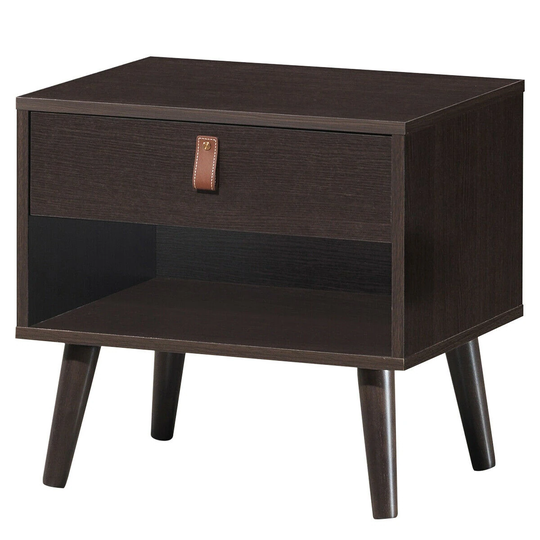 Nightstand Bedroom Table with Drawer Storage Shelf - Brown - Espresso