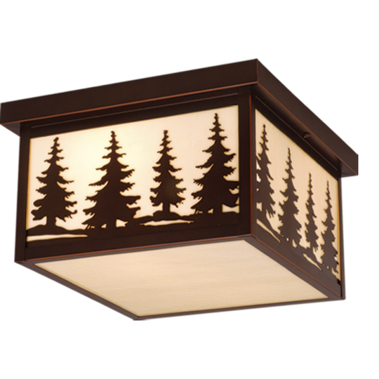 Yosemite Bronze Rustic Tree Square Indoor Outdoor Flush Mount Ceiling Light - 11.5-in W x 6.5-in H x 11.5-in D
