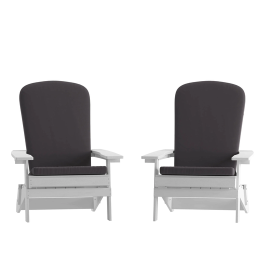 Flash Furniture Charlestown Set of 2 Adirondack Chairs White w/ Gray - 30.25"Wx34"Dx37"H
