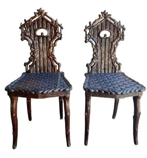 Pair Of Swiss Wood Carved Chairs 19Th Century