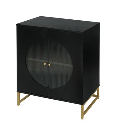 Black Storage Cabinet With Glass Door; Sideboard Buffet Cabinet For Kitchen; Dining Room