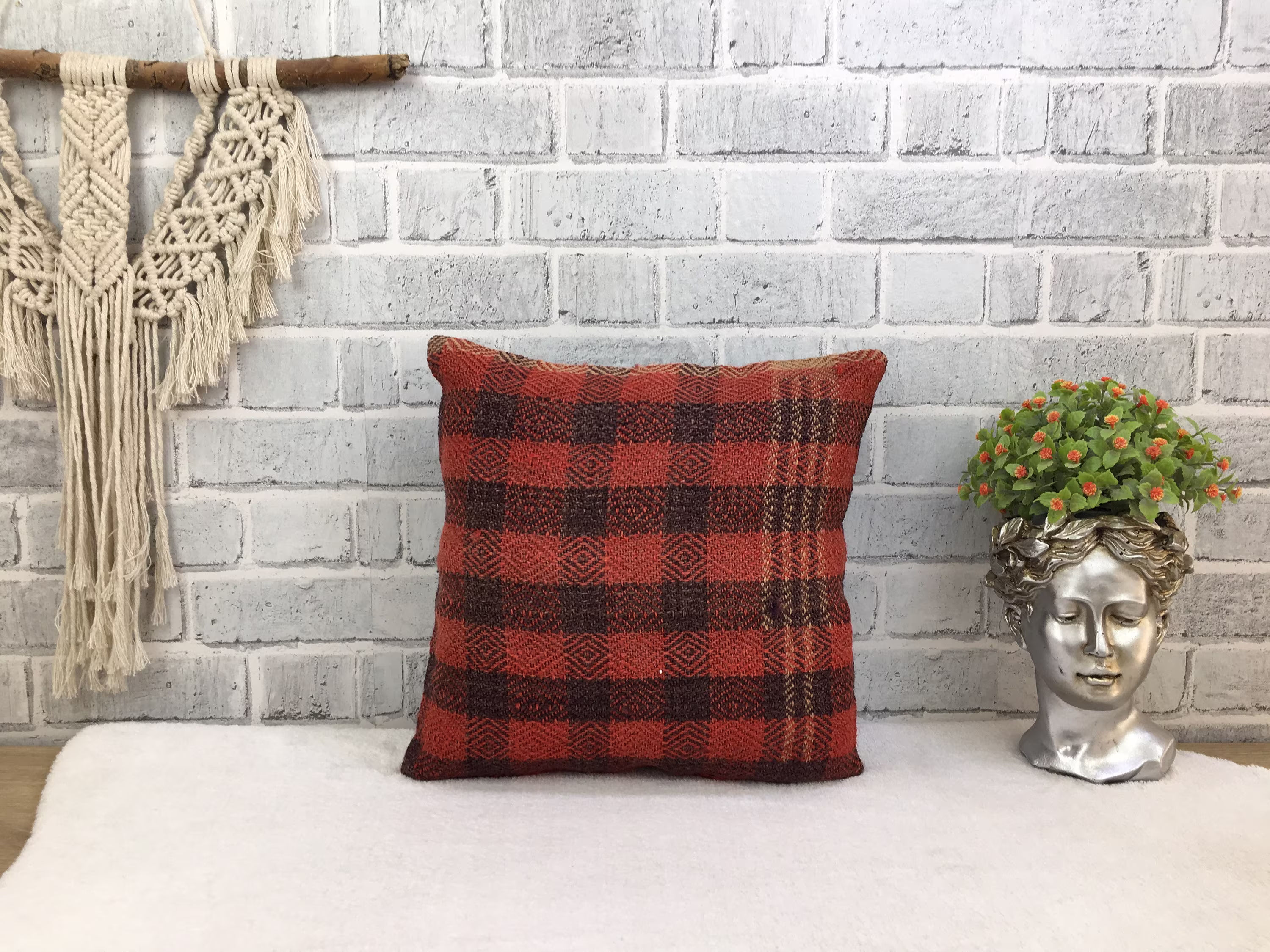 Handmade Pillow, Chair Vintage Kilim Accent Boho Farmhouse Casual Pouf 1179