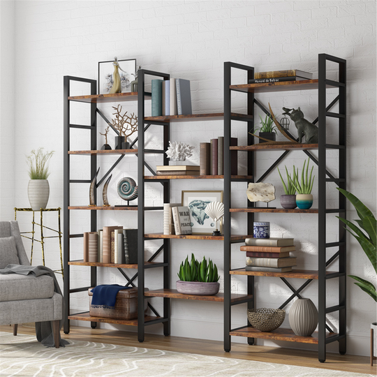 Triple-wide 14-shelf Large Open Etagere Bookshelf