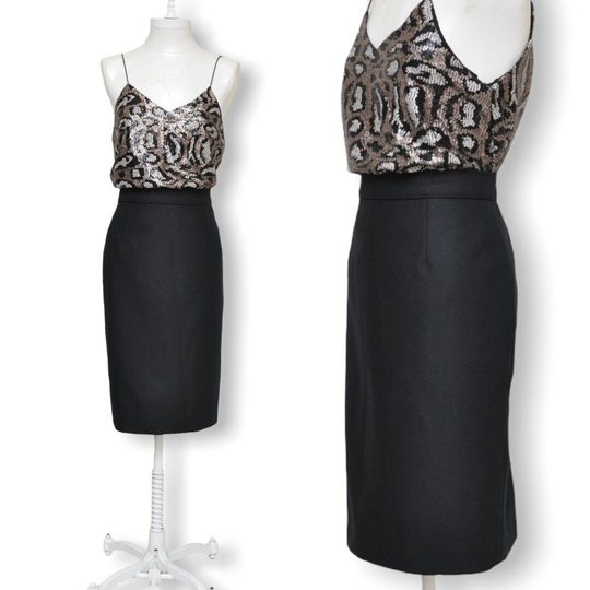 Vintage Black Wool Pencil Skirt S/M
