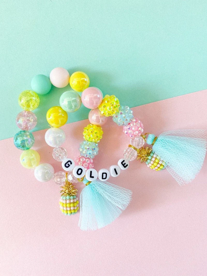 Pineapple Pearl Tassel Kids Charm Bracelet, Children's Toddler Personalized, Custom Name