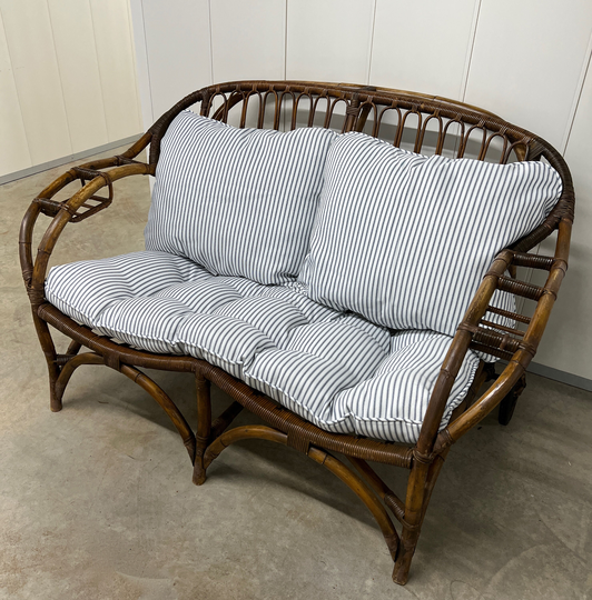 Sale Now & Free Shipping Stick Wicker Rare Rattan Loveseat Settee Albini On Wheels Antique Sofa
