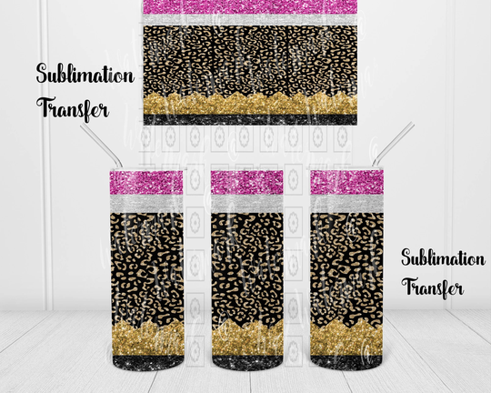 Leopard Glitter Pencil - Sublimation Transfer Ready To Press Skinny Tumbler 20Oz Straight 30Oz
