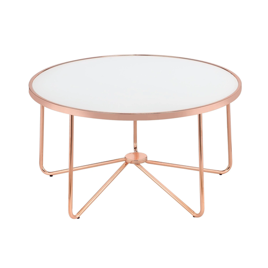 Acme Furniture Alivia Rose Gold Metal and Frosted Glass Table