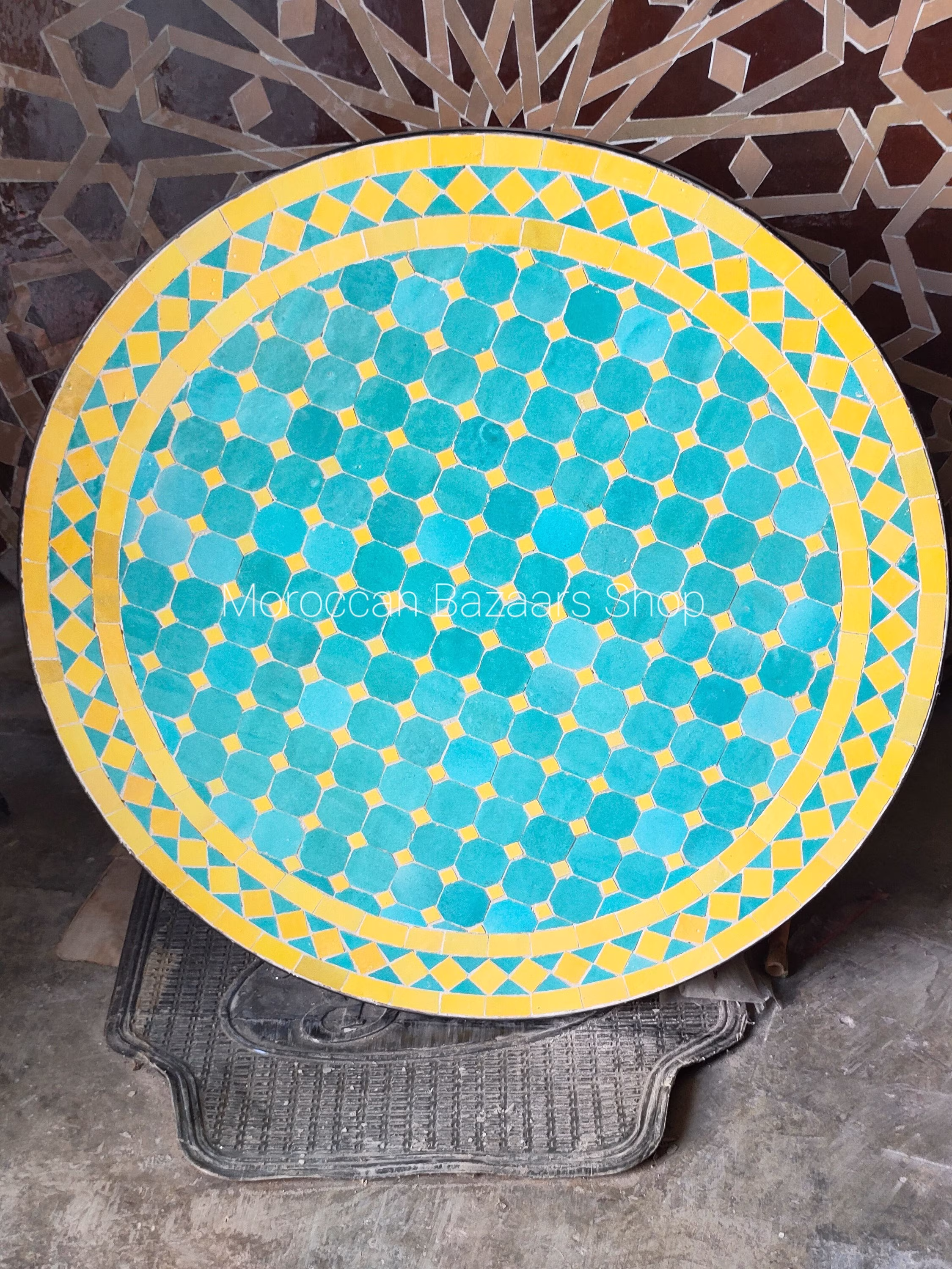 Moroccan Table, Luxury Furniture, Outdoor Coffee Mosaic Metal Table Frame, Resin Top